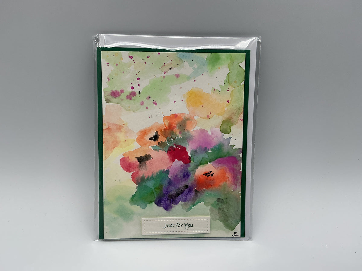 Fused floral watercolor blank card