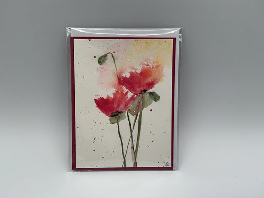 Pink poppies original watercolor blank card