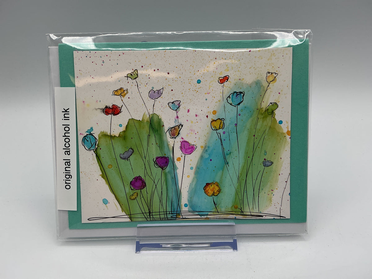 Sketchy Meadow original alcohol ink blank card