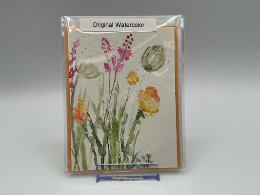Loose Summer Bouquet original watercolor blank card