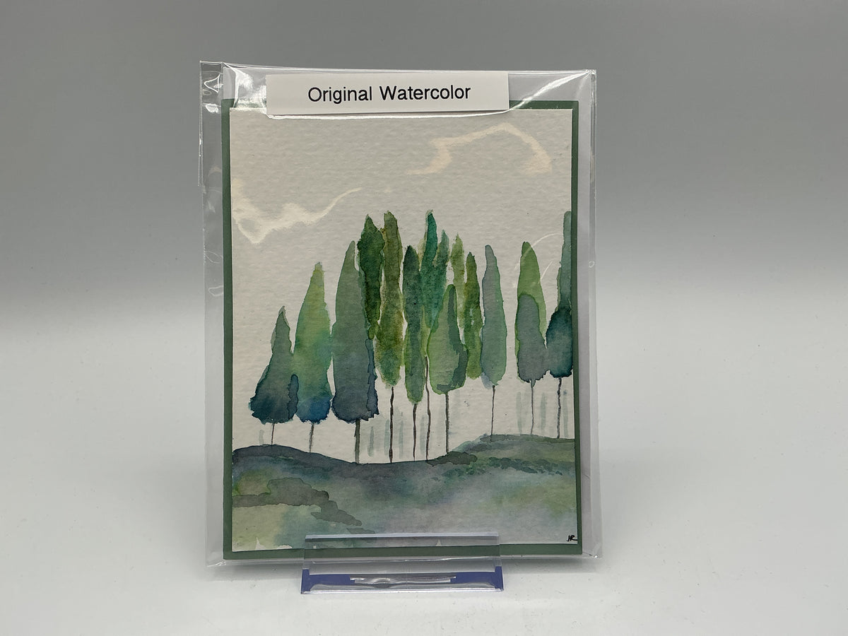 Tuscan Treeline original watercolor blank card