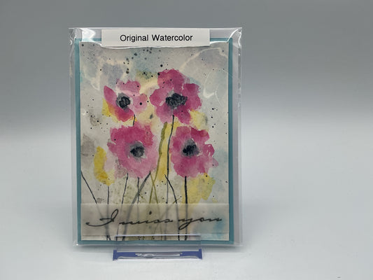 Loose Poppies original watercolor blank card