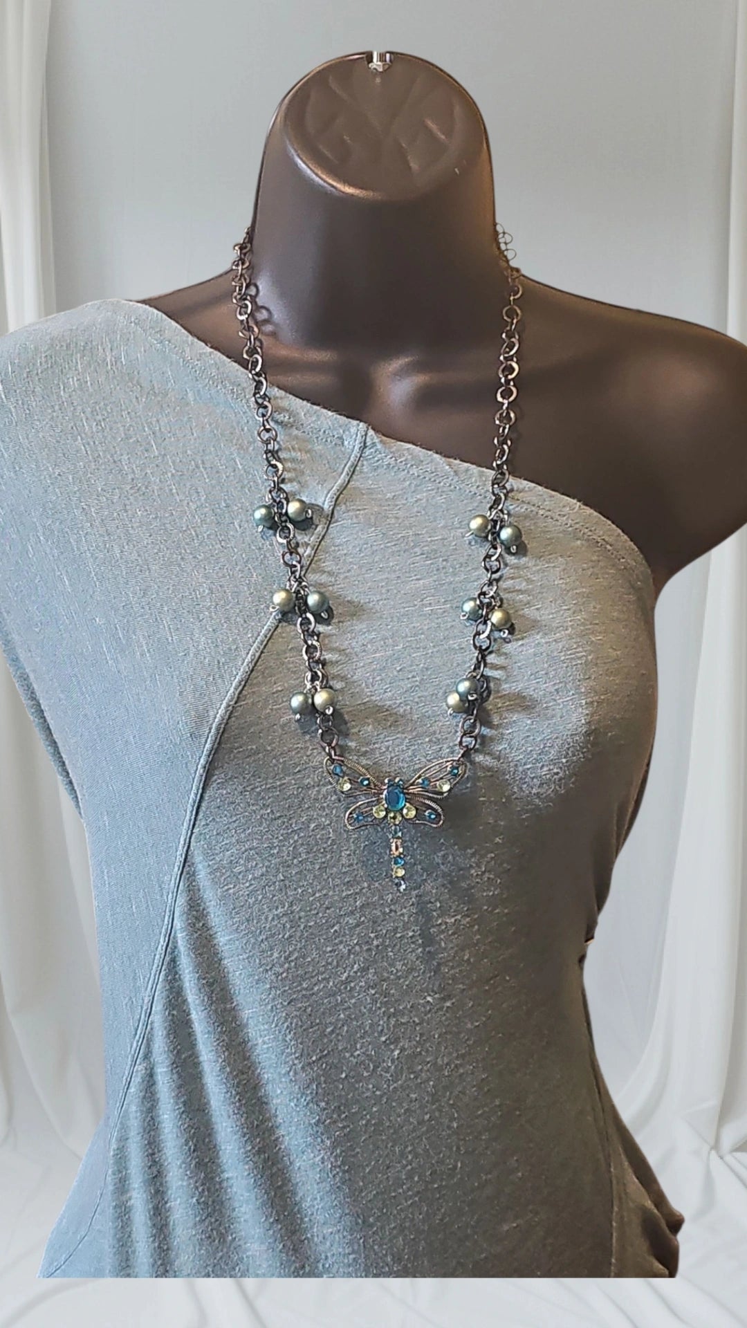 Black chain with blue and green ornamentation Necklace