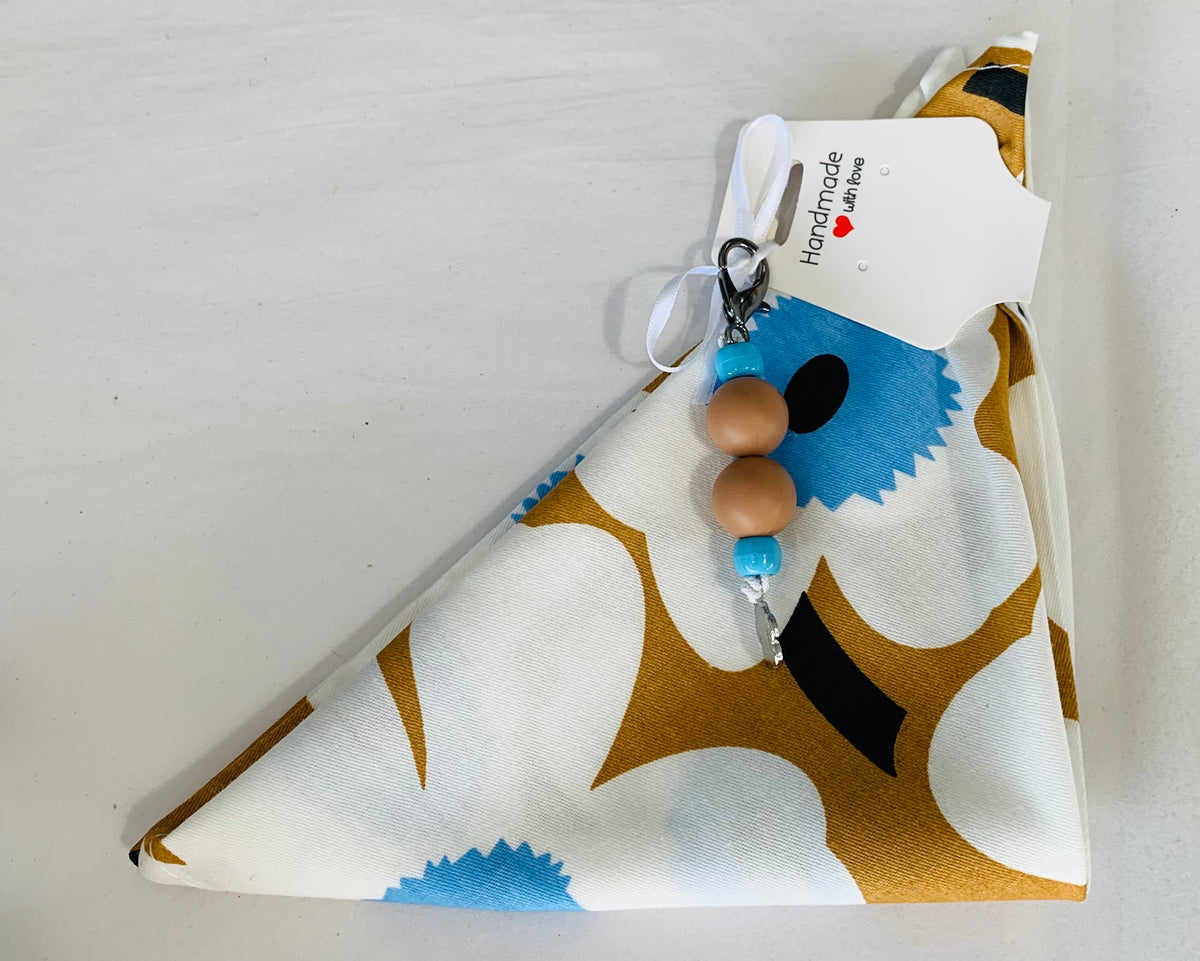 S/M Mustard Blue White Flower Bandana