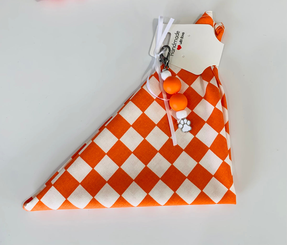 S/M Orange and White Checkered Bandana