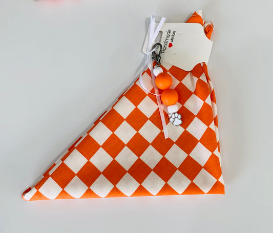 S/M Orange and White Checkered Bandana