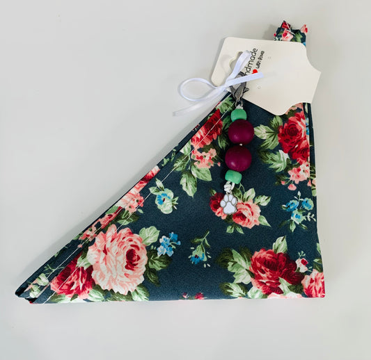 S/M Green, Red, Pink Flowers Bandana