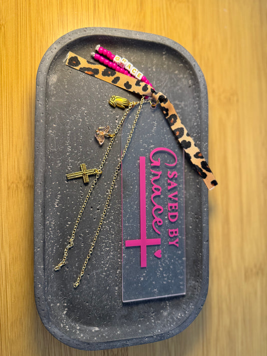 Gold and Hot Pink  "Saved by Grace" Charmed Acrylic Bookmark