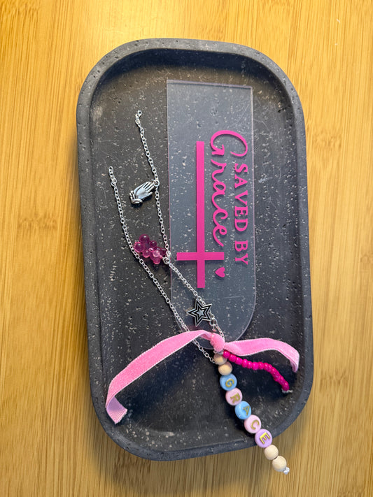 Pink and Silver  "Saved by Grace" Charmed Acrylic Bookmark