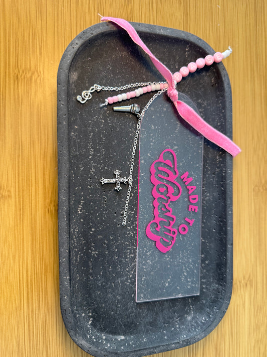 Pink and Silver  "Made to Worship" Charmed Acrylic Bookmark