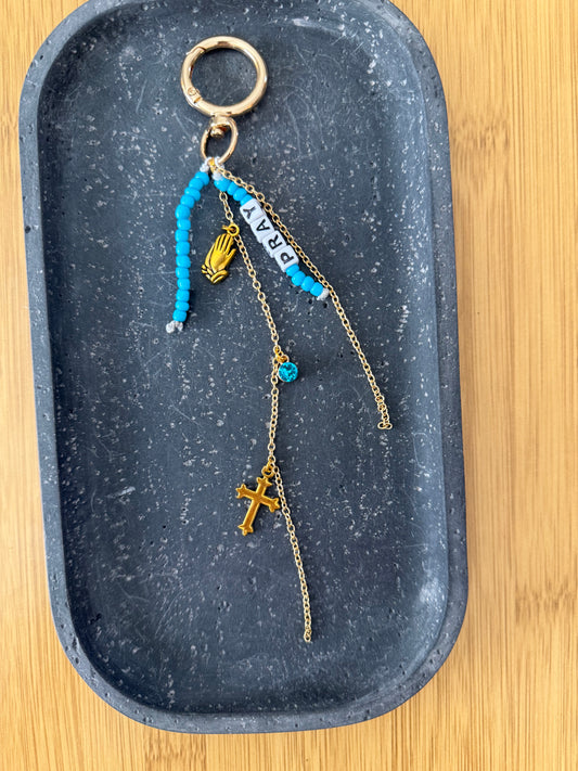 8 Gold and Blue  Bag Charm