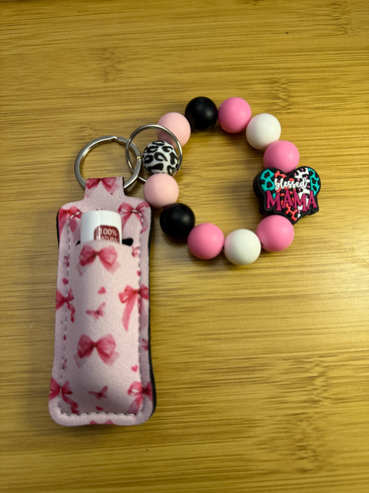 Pink  "Blessed Mama" Keychain Wristlet