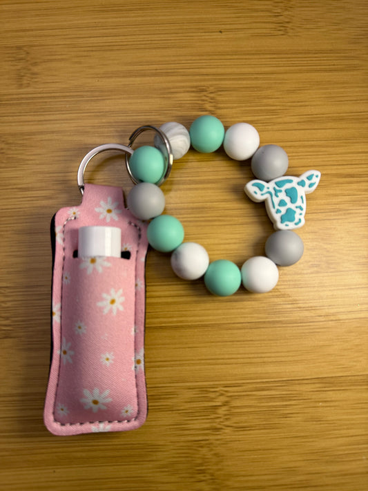Mint Green  Cow Keychain Wristlet