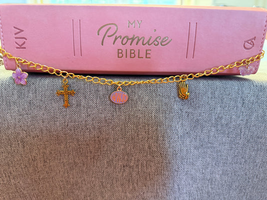 3 Gold and Pink  Bible Charm
