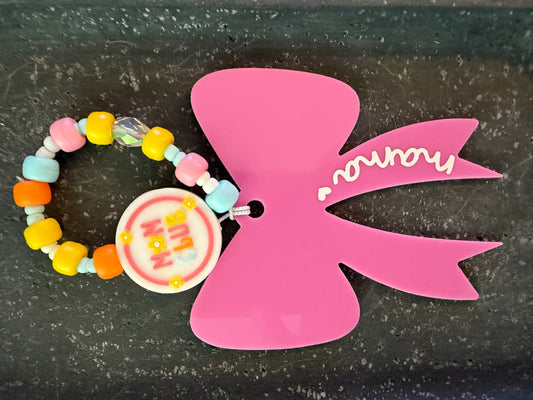 Mama 14 Pink  Bow Rearview Mirror Hanger