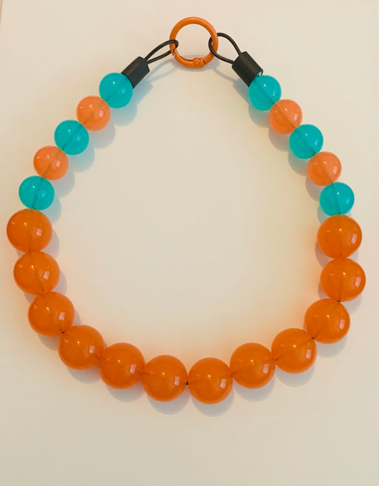 Orange and turquoise  The Beaded Paw Necklace Collar