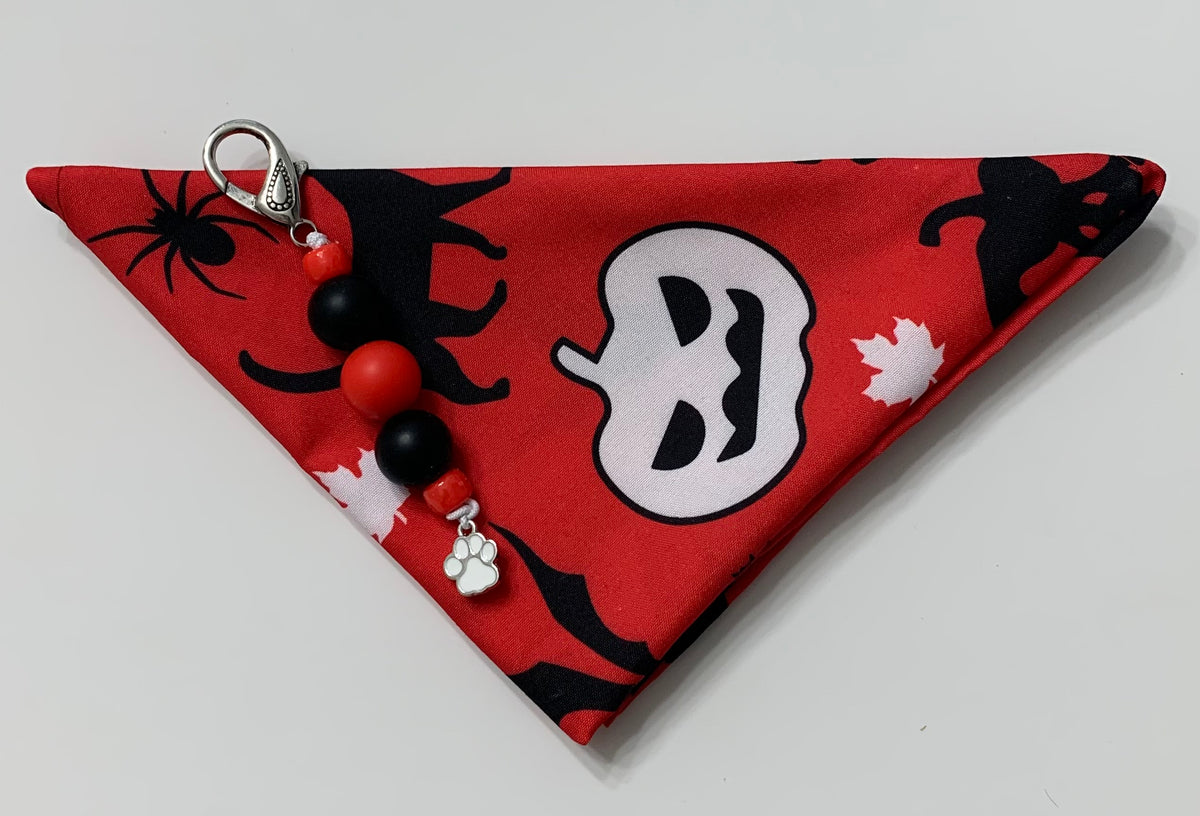 Red,Black,White The Beaded Paw Bandana with Charm Clip