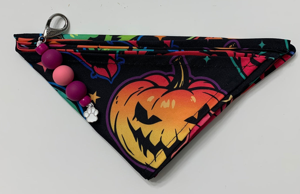 Purple,Black,Green,Pink The Beaded Paw Bandana with Charm Clip