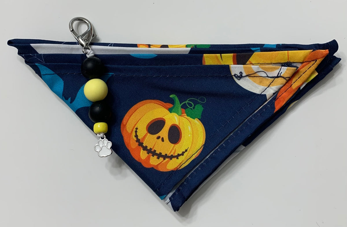Navy,Orange, Yellow The Beaded Paw Bandana with Charm Clip