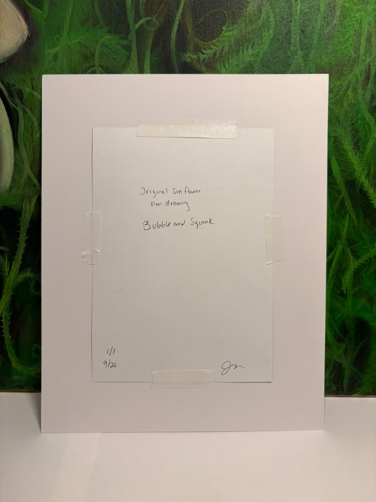 Sunflower Original Framed Pen Drawing 8x10