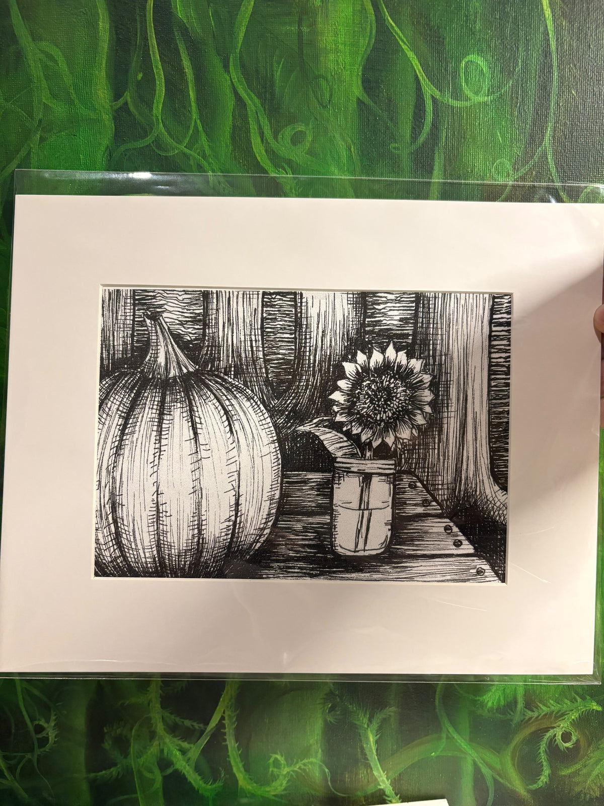 Pumpkin and Sunflower Art Print 5x7